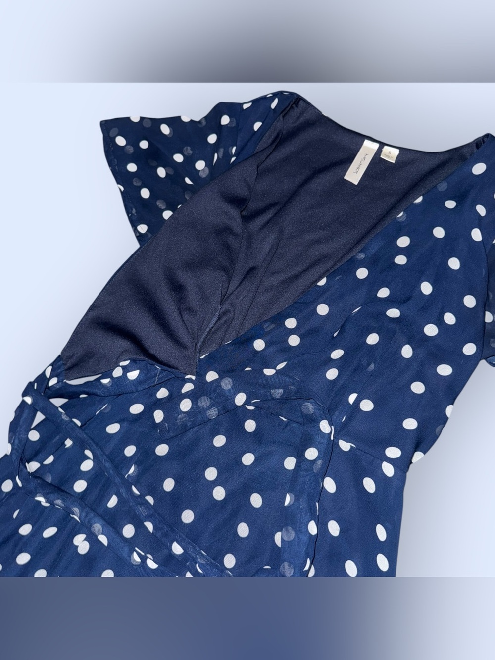 Tacera Navy Blue and White Polka Dot Dress - Picture 3 of 5